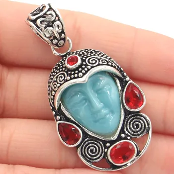 

51x27mm Awesome Egypt Goddess White Face, Red Ruby Woman's Gift Silver Pendant