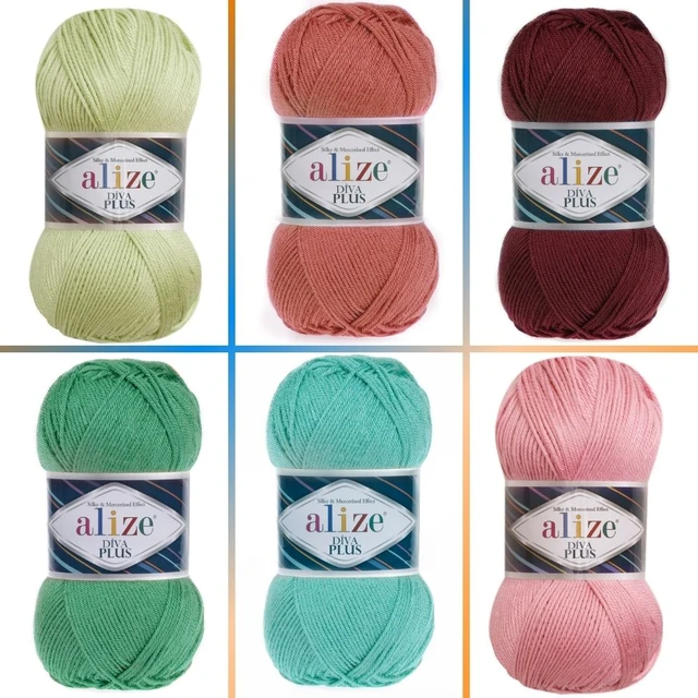 Alize Diva Yarn Hand Knitting Yarn 100% Microfiber Acrylic Yarn Alize Diva Silk Effect Thread Crochet Art Lace Craft Lot of 2