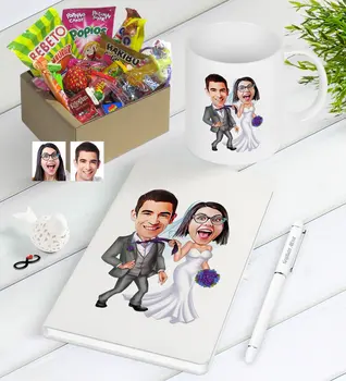 

Personalized Maried Caricature Of Nostalgic Lezzetler Notebook Pen Mug Gift Seti-6