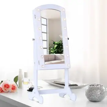 

Makeup Mirror with Jeweler Stand Wardrobe for Jewelry 14 LED Lights Recliner Jewel Keeper Desktop RINGS P