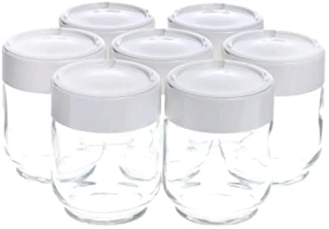 Moulinex A14A03 Vasetti Yogurta - 7 Pezzi In Vetro Con Coperchi Bianchi
