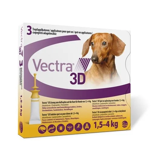 Pipetas para Perro contra pulga, garrapata y mosquito de leishmania Vectra 3D Perro 1,5kg-4kg 3Pip