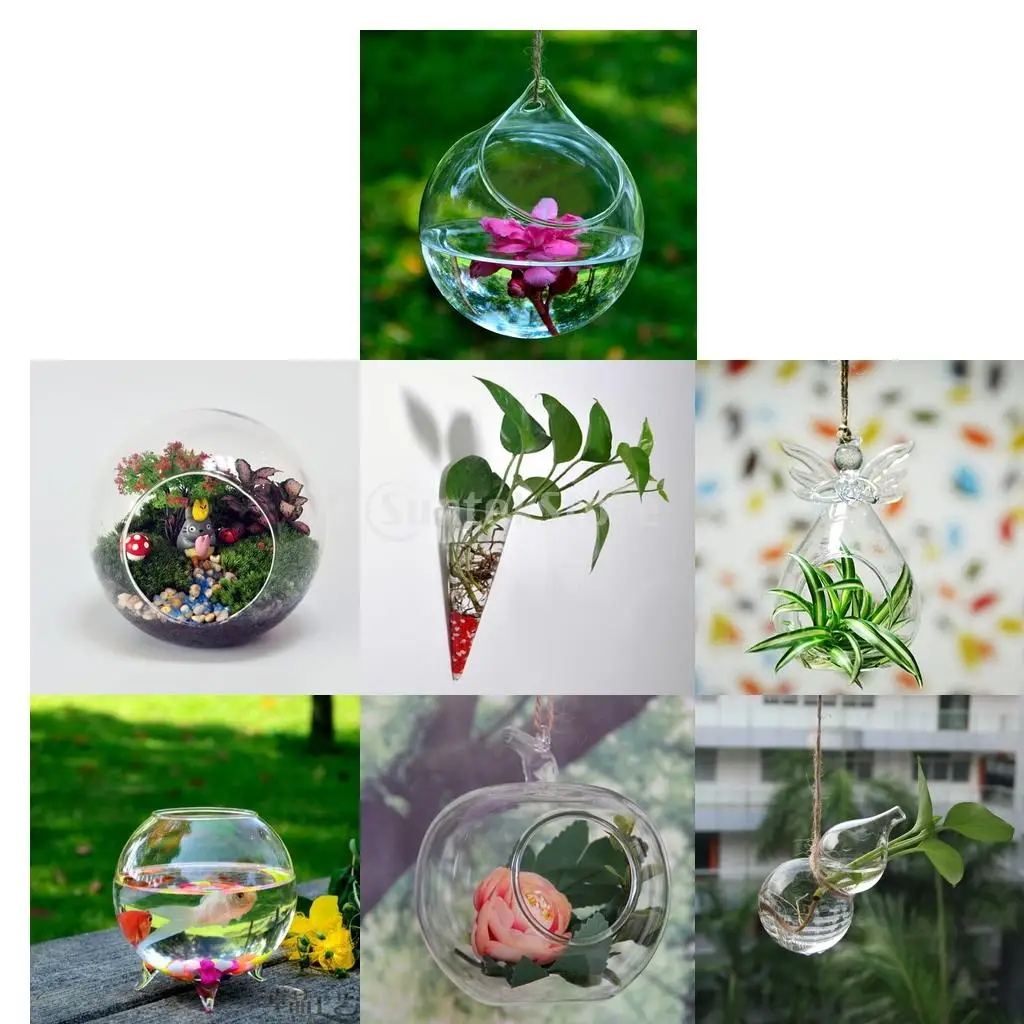 Cylinder Clear Glass Wall Hanging Vase Bottle For Plant Flower