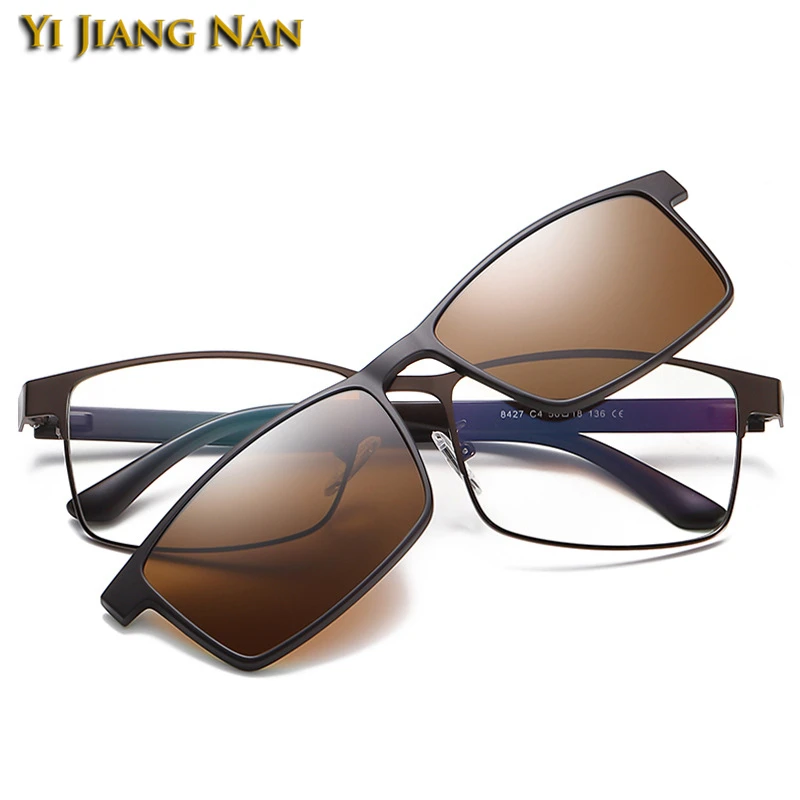 Brown-Brown Clip Очки с магнитным зажимом, поляризованные солнцезащитные очки для мужчин и женщин, оптическая оправа для очков, очки из сплава - Цвет оправы: Brown-Brown Clip