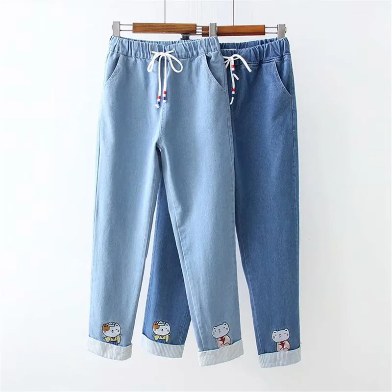 Autumn And Spring Young Women Jeans Cartoon Pants Loose Trouers Fit For Girl And Students