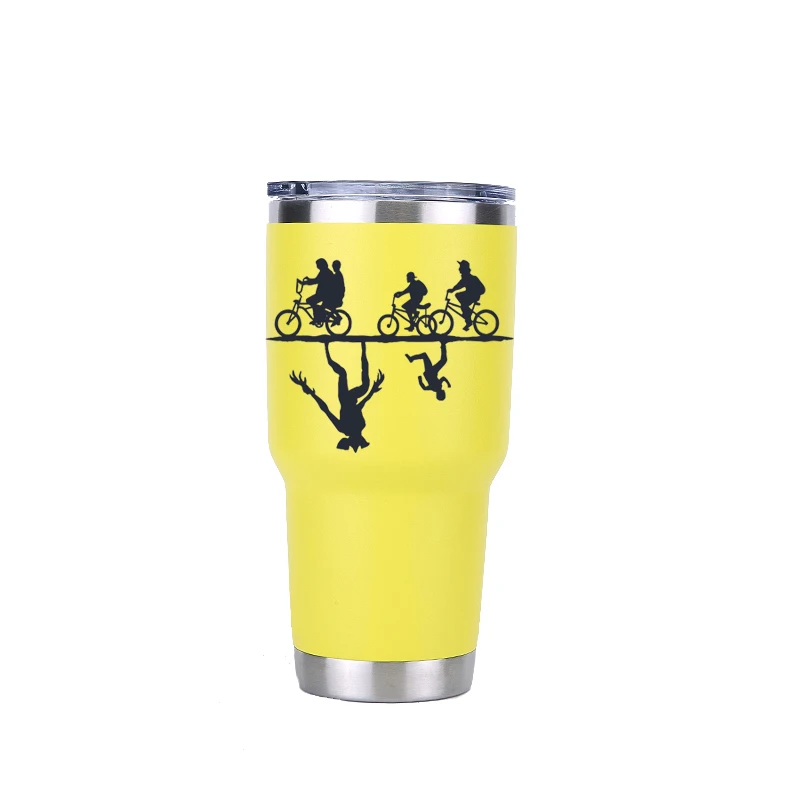 30oz yellow Странные Вещи термо кружка с крышкой двойными стенками из нержавеющей стали кофе кружки путешествия вакуумная колба вождения посуда для напитков кружка для путешествий - Цвет: 30oz yellow