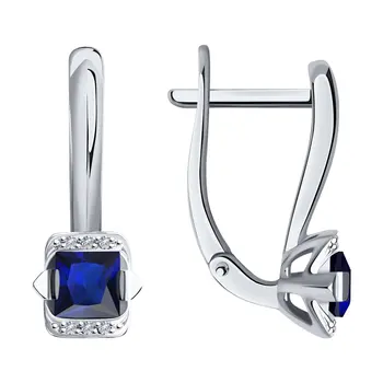 

Sokolov drop earrings with stones in white gold with diamonds and sapphires, fashion jewelry, 585, women's male, long earrings