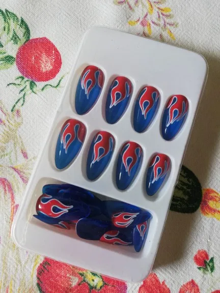 Long pointed tip wear nails patch fake nail products European and American style pink red flame water drop fake nails piece reviews №1 154223