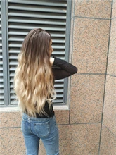 JONRENAU-Peluca de cabello sintético con flequillo para mujer, pelo largo ondulado Natural, Rubio mixto, marrón claro, para fiesta, Blanco/negro