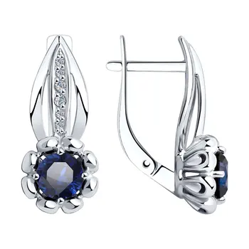 

Sokolov drop earrings with stones in silver with blue corundum (Sint.) and cubic zirconia, fashion jewelry, 925, women's male, long earrings