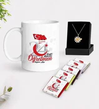 

Personalized Day Today Teacher White Mug Chocolate and Is Daisy Necklace Gift Seti-2