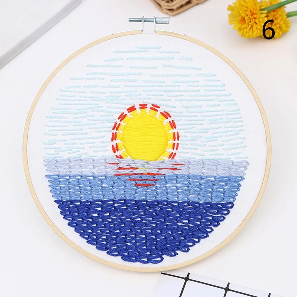 DIY Stamped Embroidery Starter Kit with Landscape Pattern Cloth Color Threads Tools(without hoop) Sewing Art Craft Home Decor embroidery set embroidery kits embroidery tool
