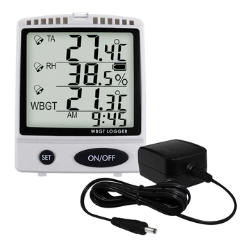 

Desktop Wallmount Datalogger WBGT Temperature and Humidity Tester Meter Red LED Audible Alarm + 8GB SDHC Card LCD Display