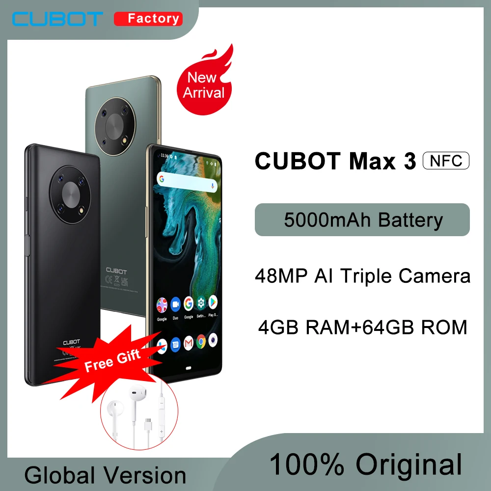 Смартфон Cubot MAX 3 6 95 дюйма 5000 мАч 64 ГБ тройная камера 48 МП NFC Android 11 OTG 7000₽-800₽: 1111ALI |