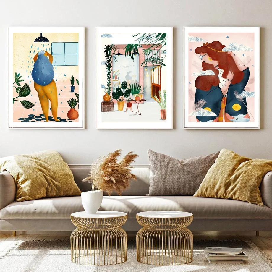 

Jungle Plants Summer Girl A Little Nap Wild Flower Wall Art Print Canvas Painting Nordic Poster Decor Pictures For Living Room