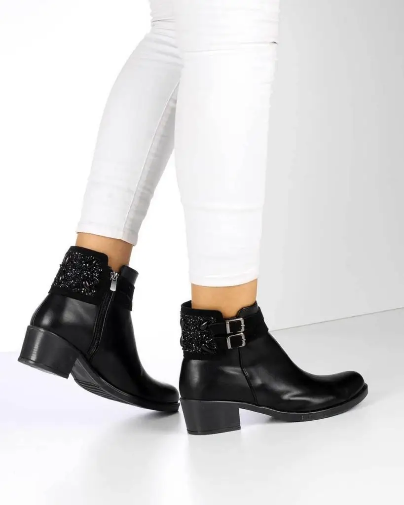 

Mosimoso Women's Ankle Height Boot Black Stone Processing Double Buckle Women Boots
