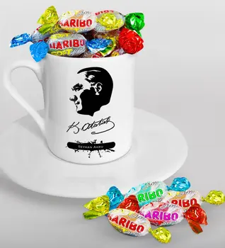 

Personalized Ataturk Themed Turkish coffee Cup and Haribo Candy Gift Set-4