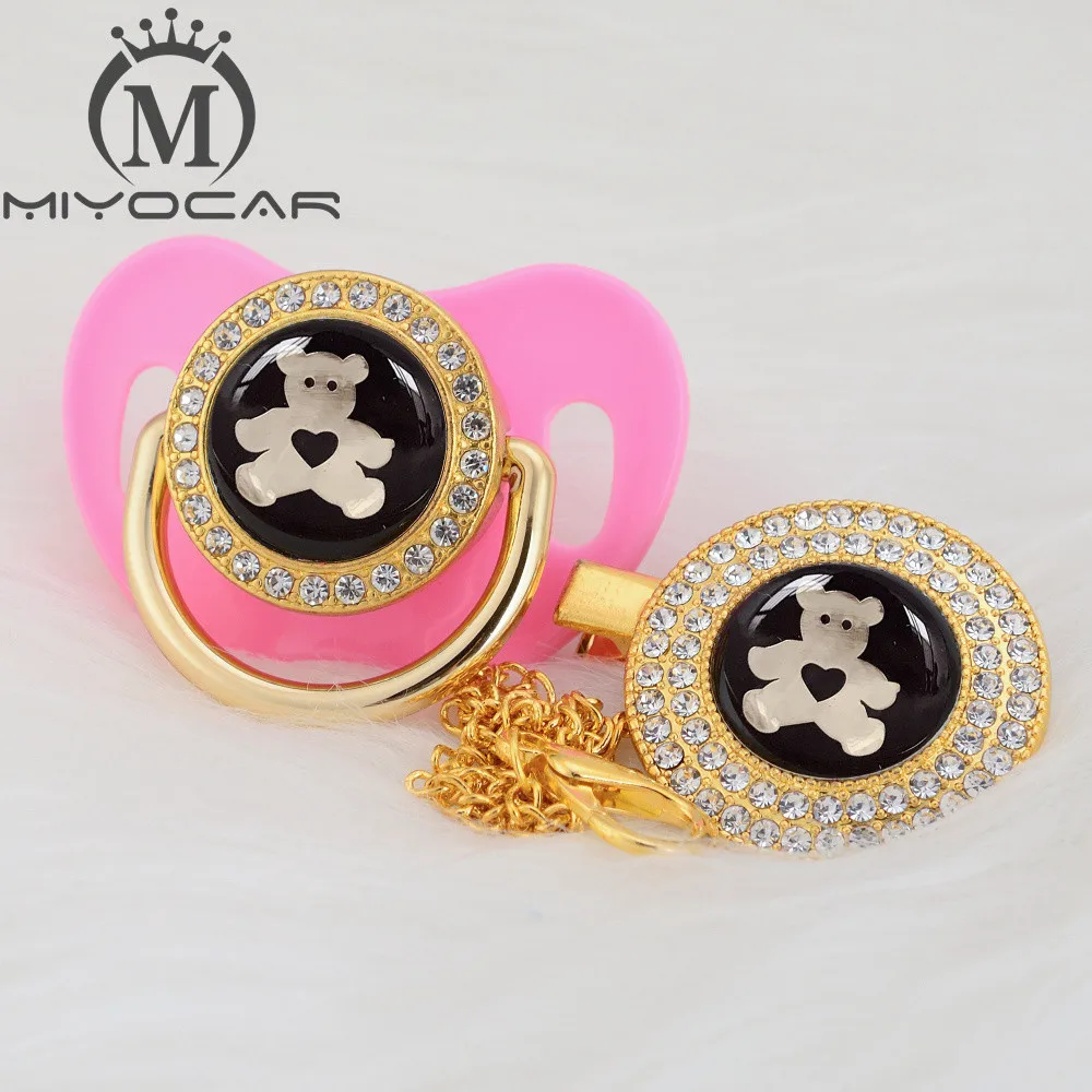 Chupeta e Chupeta Miyocar Ouro Prata Adorável Urso Bling Clipe Bpa Manequim Livre Design Único Gbear-8 - 9 4 Mamãe e Bebê