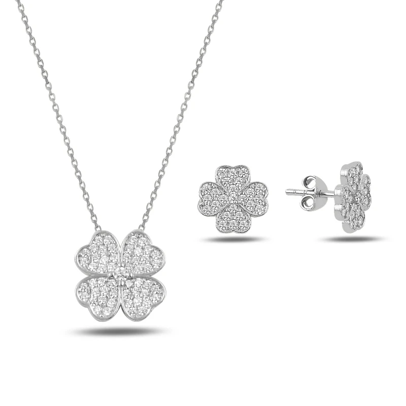 

Silver 925 Sterling Zircon Cubic Zirconia Clover Set