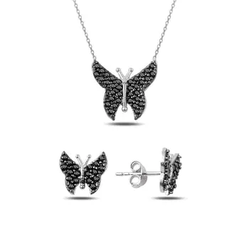 

Angemiel 925 Silver Black Zircon Stone Butterfly Set-Rhodium Plated