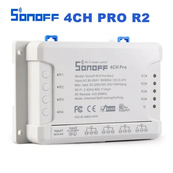 

Sonoff 4CH Pro R2 433MHZ 4 channel wireless WiFi switch for Home compatible with Amazon Alexa and Google Home