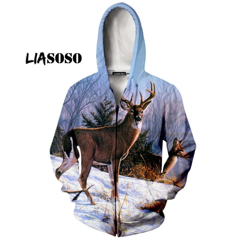 4 Liasoso, новинка, мужские толстовки, 3d принт, хипстер, олень, рок, повседневный спортивный дизайн, Осень-зима, толстовка, длинный рукав, кардиган с капюшоном - Цвет: 4