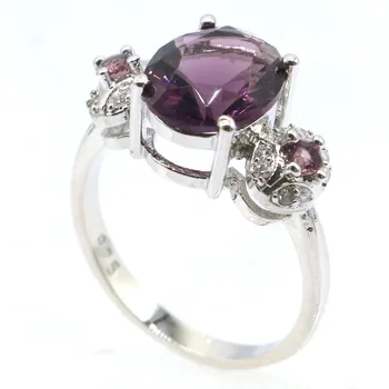 

17x11mm Roman's Created Purple Amethyst White CZ Gift For Ladies Silver Rings
