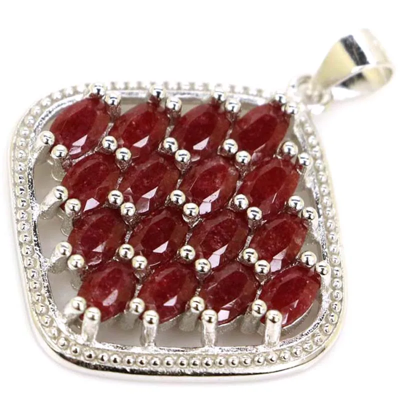 33x26mm Jazaz 사각형 모양 5.5g Ravishing 리얼 블러드 루비 탄자나이트, 런던 블루 토파즈 925 솔리드 펜던트
