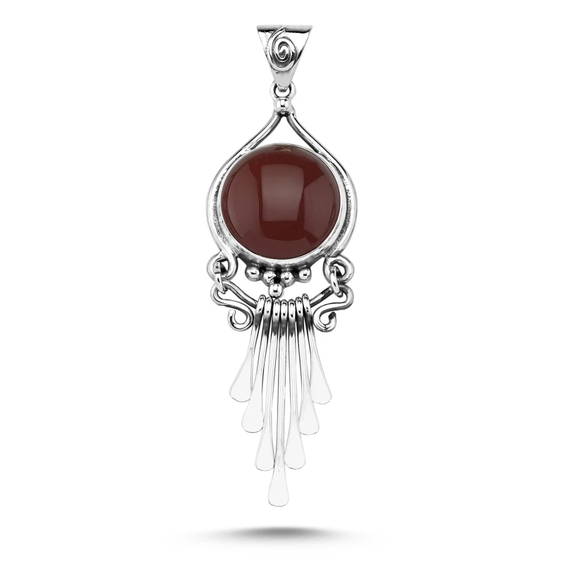

Silver 925 Sterling Red Agate Stone Handwork Pendant