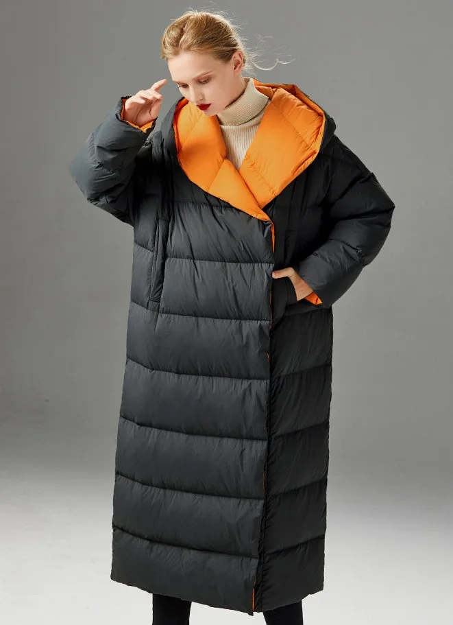 Obrix модная крутая Женская куртка с наполнителем из утиного пуха, шарф с капюшоном, свободная теплая куртка с длинным рукавом для женщин