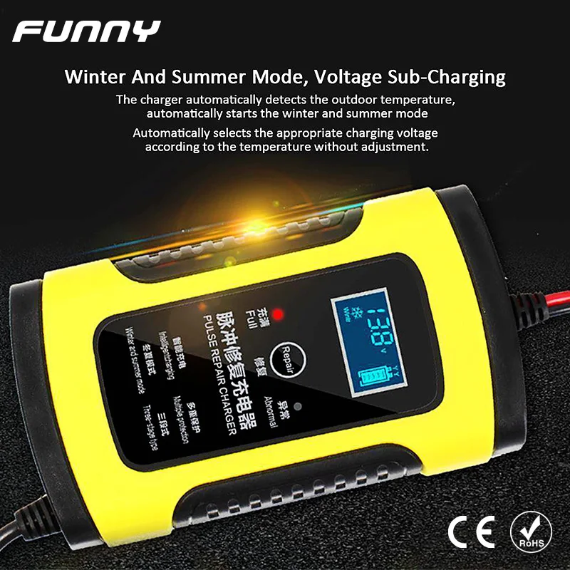 

12V Car Battery Charger 6A Full Automatic Intelligent Fast Power Pulse Repair Chargers Digital LCD Display Wet Dry Lead Acid