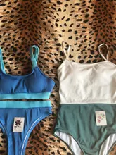 Riseado-Conjunto de Bikinis con aumento para mujer, bañador Sexy de cintura alta, traje de baño de retales, trajes de baño acanalados, ropa de playa para verano 2021