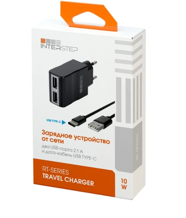 Зарядное устройство от сети Interstep Комбо: 2USB+ каб USB Type-C 2А