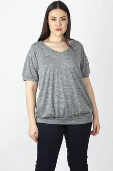 

Sans Textile Women Gray V-Neck Skirt Tip Banded Sport Blouse 65 N16030