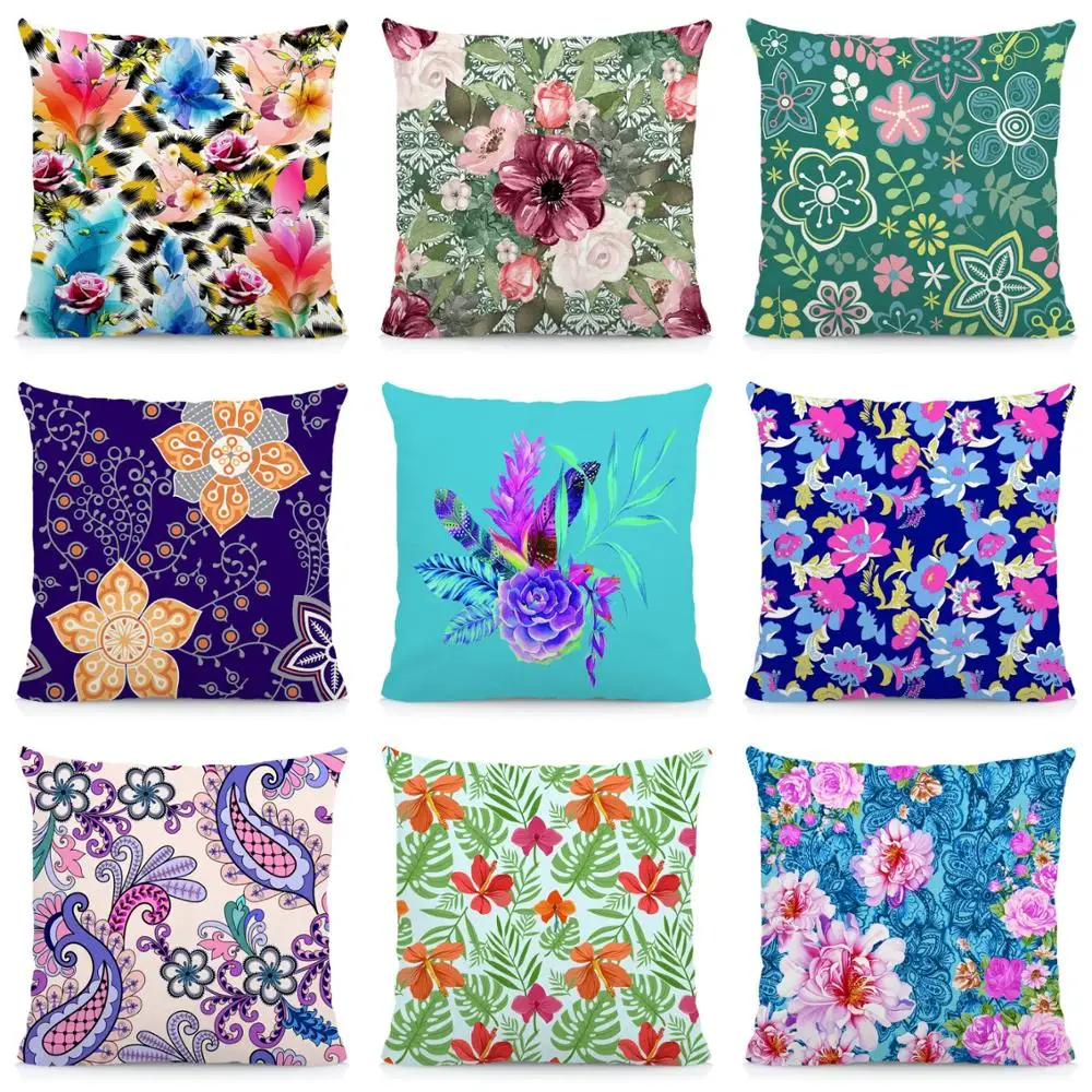 

XUNYU Cushion Cover Double-sided Printing Pillowcase Flowers Pattern Pillow Cover 45x45cm