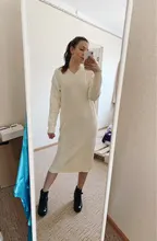 Knitted Dresses Robe Sweater Loose Maxi Oversize Long-Sleeve Winter Womens Vestido Autumn