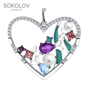 

Pendant SOKOLOV from silver with enamel and Pearl and cubic zirkonia fashion jewelry 925 women's/men's, male/female, women's male, pendants for neck women