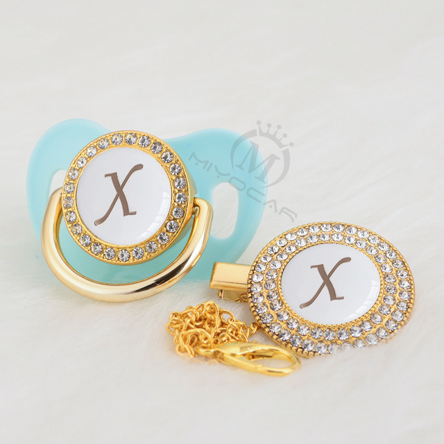 name Initial letter X special silver bling pacifier and pacifier clip BPA free dummy bling silicone nipple SGS pass LX-W