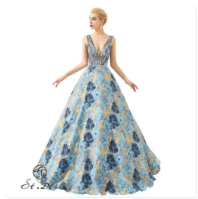 $ NEW 2020 St.Des Flower A-line V-Neck Beading Sleeveless Elegant Beauty Designer Floor Length Evening Dress Party Dress