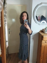 Autumn Winter Dot Bandage Dress Women Casual Ruffles V Neck High Waist Slim Print Long