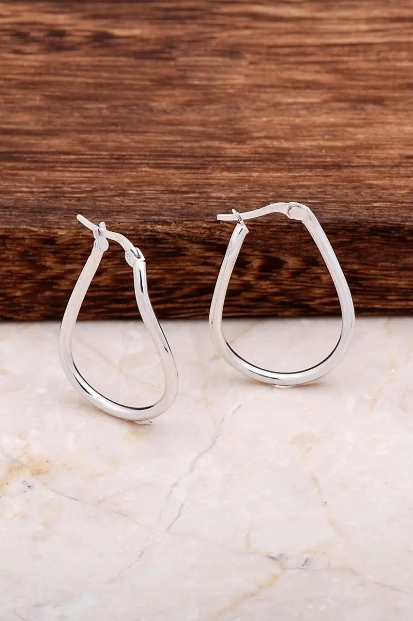 

Rhodium Silver Wavy Hoop Earrings 4691 High Quality Hand Made Original Filigree Silver Jewellery Gift for Women