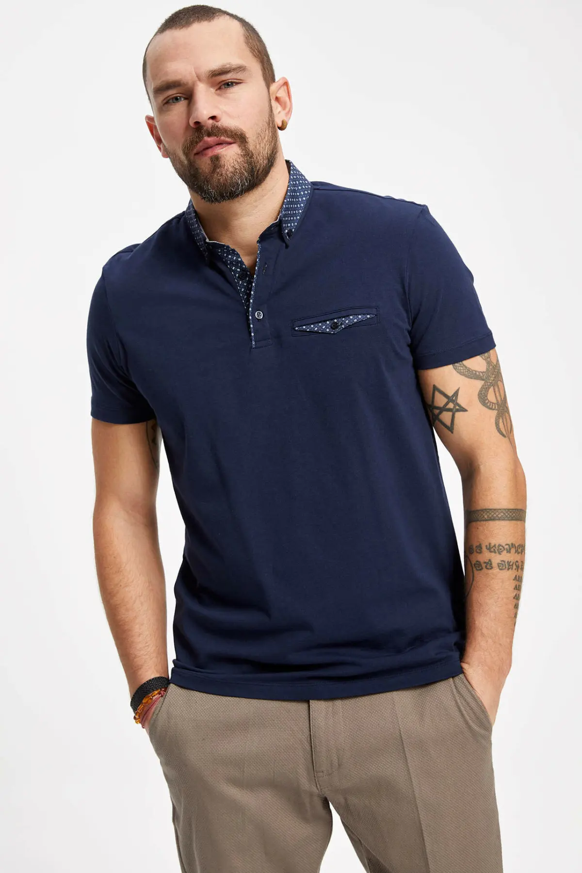 Дефакто Мужская модная рубашка поло для мужчин на каждый день чистый цвет свободные короткие рукава мужские комфортные топы Лето Новинка-K1273AZ19SP
