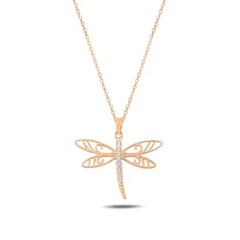 

Angemiel 925 Silver Zircon Stone Dragonfly Necklace-Rose Gold Plated