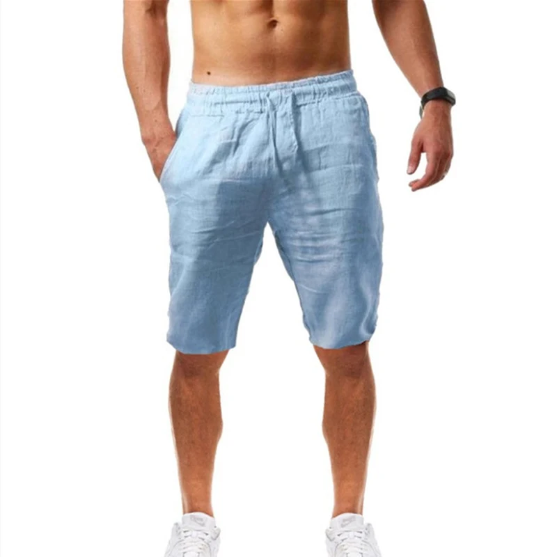 Yeni erkek Büyük Hafif Pamuk Keten Şort Pantolon Erkek Yaz Nefes Düz Renk Keten Pantolon Spor streetwear S-3XL