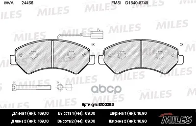 Колодки Торм. Citroen Jumper/Fiat Ducato/Peugeot Boxer R16" 06- Пер.Semimetallic Miles E100283 Miles арт. E100283
