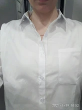 White Blouse Button-Shirt Tunics Cotton Long-Tops Plus-Size Feminine