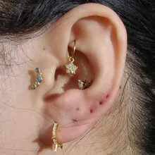 ROXI 100% de Plata de Ley 925 Punk remache pequeño pendientes de aro abierto Cubic Zirconia pendientes para las mujeres joyería de moda regalos