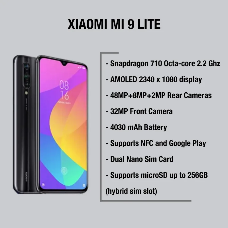 Глобальная версия Xiaomi Mi 9 Lite 128 ГБ ROM 6 Гб RAM(абсолютно новая/запечатанная) mi 9 lite, mi9lite, mi 9, mi9