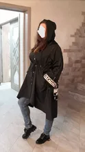 Coat Hoodie Streetwear Black Trench Female Long-Print XITAO Plus-Size Women Spliced Casual