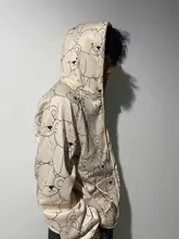 Sudadera con capucha para mujer, de dibujos animados, de oso, primavera y verano, con cremallera, moda coreana, 12345-Lillte